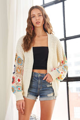 ADORA Plus Size Crochet Cardigan - Contrast Open Front, Long Sleeve